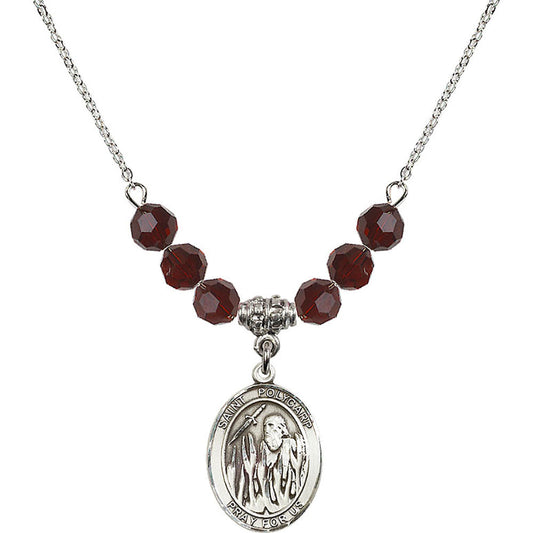 Sterling Silver Saint Polycarp of Smyrna Birthstone Necklace with Garnet Beads - 8363