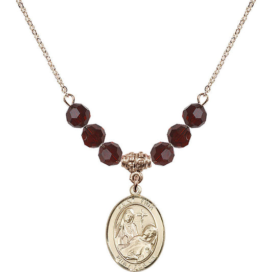 14kt Gold Filled Saint Fina Birthstone Necklace with Garnet Beads - 8364