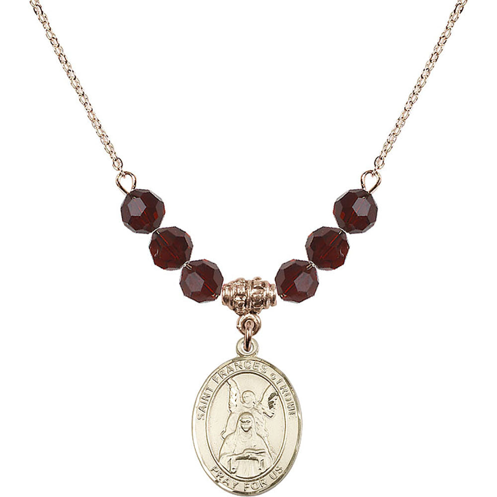 14kt Gold Filled Saint Frances of Rome Birthstone Necklace with Garnet Beads - 8365