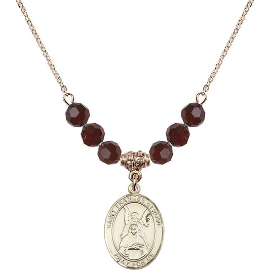 14kt Gold Filled Saint Frances of Rome Birthstone Necklace with Garnet Beads - 8365
