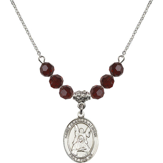 Sterling Silver Saint Frances of Rome Birthstone Necklace with Garnet Beads - 8365