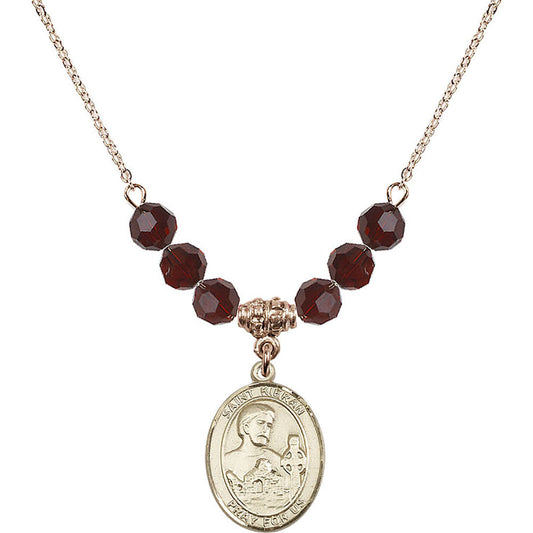 14kt Gold Filled Saint Kieran Birthstone Necklace with Garnet Beads - 8367