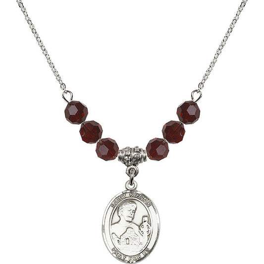 Sterling Silver Saint Kieran Birthstone Necklace with Garnet Beads - 8367