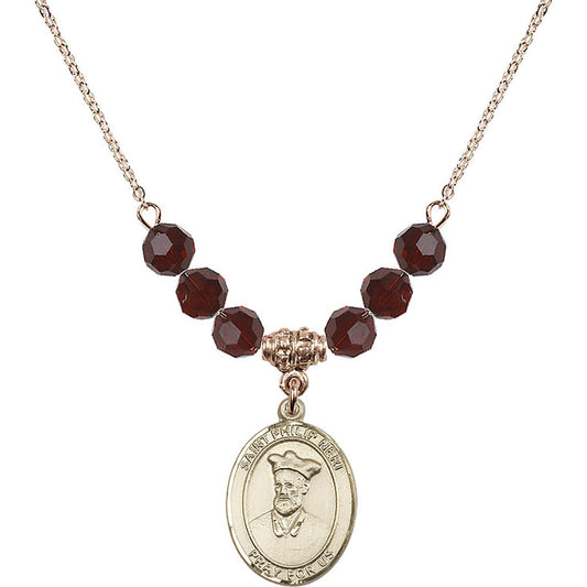 14kt Gold Filled Saint Philip Neri Birthstone Necklace with Garnet Beads - 8369