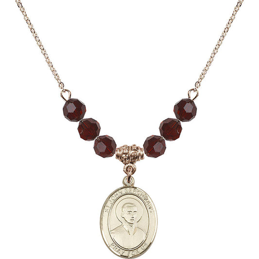 14kt Gold Filled Saint John Berchmans Birthstone Necklace with Garnet Beads - 8370