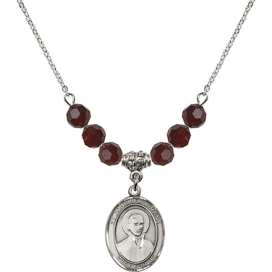 Sterling Silver Saint John Berchmans Birthstone Necklace with Garnet Beads - 8370