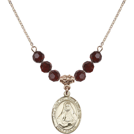 14kt Gold Filled Saint Rose Philippine Duchesne Birthstone Necklace with Garnet Beads - 8371
