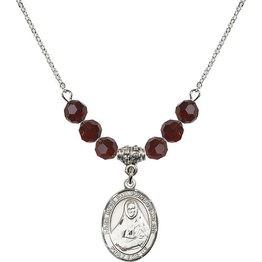 Sterling Silver Saint Rose Philippine Duchesne Birthstone Necklace with Garnet Beads - 8371