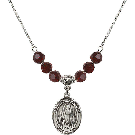 Sterling Silver Saint Juliana of Cumae Birthstone Necklace with Garnet Beads - 8372