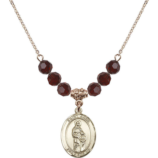 14kt Gold Filled Saint Anne Birthstone Necklace with Garnet Beads - 8374