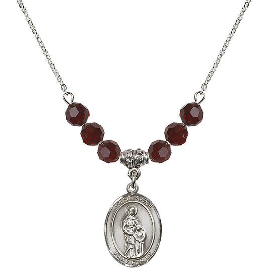 Sterling Silver Saint Anne Birthstone Necklace with Garnet Beads - 8374