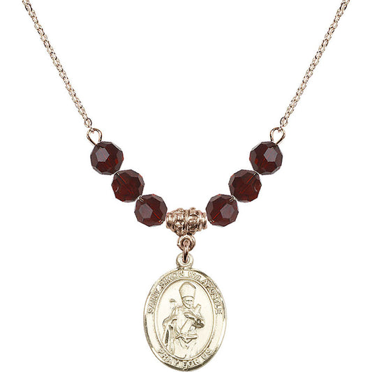 14kt Gold Filled Saint Simon the Apostle Birthstone Necklace with Garnet Beads - 8375