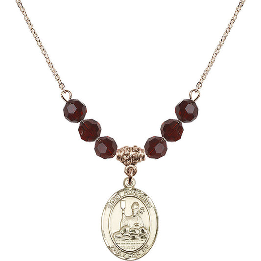 14kt Gold Filled Saint Honorius of Amiens Birthstone Necklace with Garnet Beads - 8376