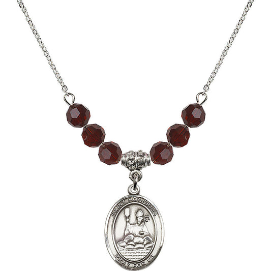 Sterling Silver Saint Honorius of Amiens Birthstone Necklace with Garnet Beads - 8376