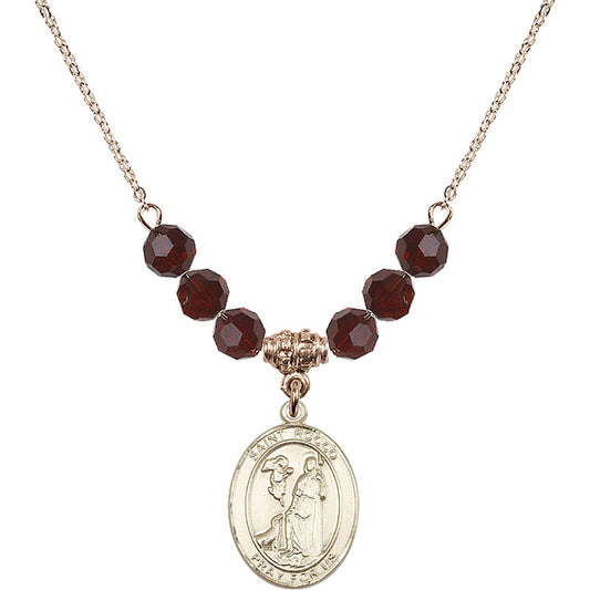 14kt Gold Filled Saint Rocco Birthstone Necklace with Garnet Beads - 8377