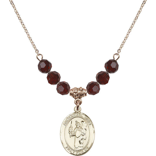 14kt Gold Filled Saint Uriel the Archangel Birthstone Necklace with Garnet Beads - 8378