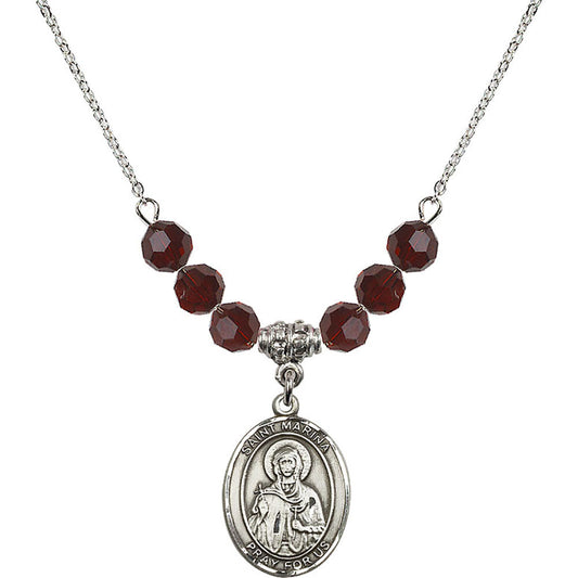Sterling Silver Saint Marina Birthstone Necklace with Garnet Beads - 8379