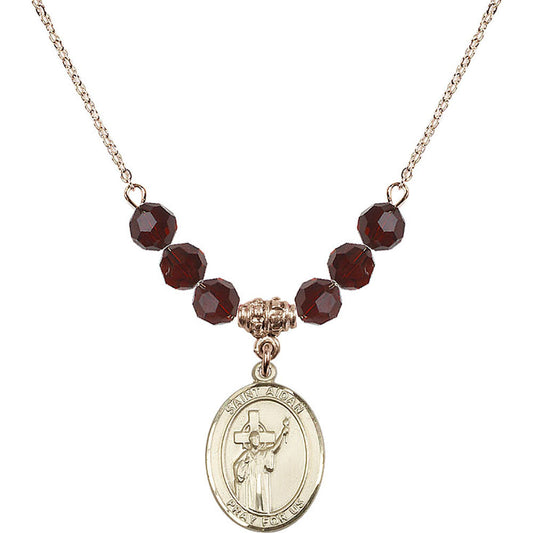 14kt Gold Filled Saint Aidan of Lindesfarne Birthstone Necklace with Garnet Beads - 8381