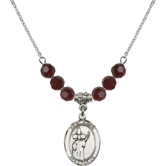 Sterling Silver Saint Aidan of Lindesfarne Birthstone Necklace with Garnet Beads - 8381