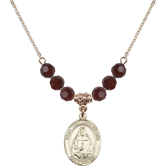 14kt Gold Filled Saint Theodora Birthstone Necklace with Garnet Beads - 8382