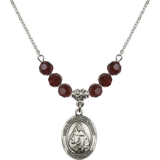 Sterling Silver Saint Theodora Birthstone Necklace with Garnet Beads - 8382