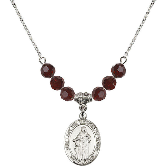 Sterling Silver Our Lady the Undoer of Knots Birthstone Necklace with Garnet Beads - 8383