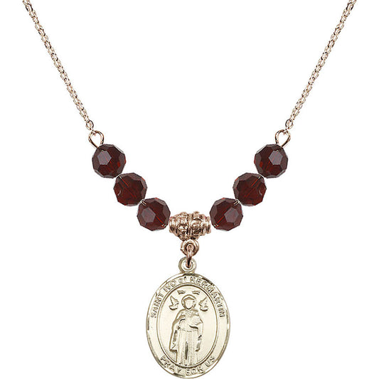 14kt Gold Filled Saint Ivo of Kelmartin Birthstone Necklace with Garnet Beads - 8384