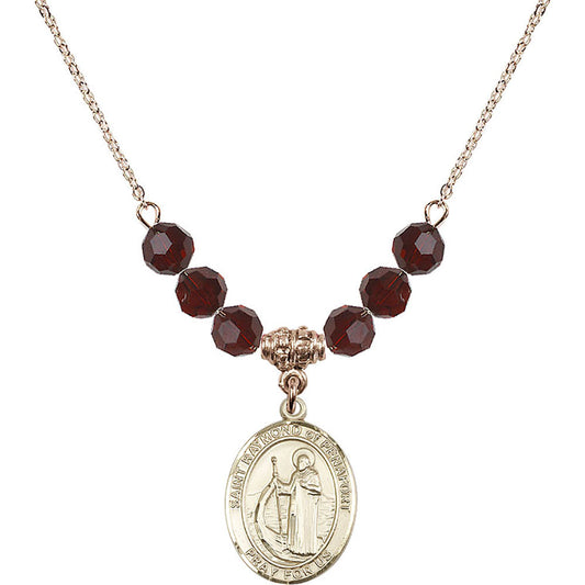 14kt Gold Filled Saint Raymond of Penafort Birthstone Necklace with Garnet Beads - 8385