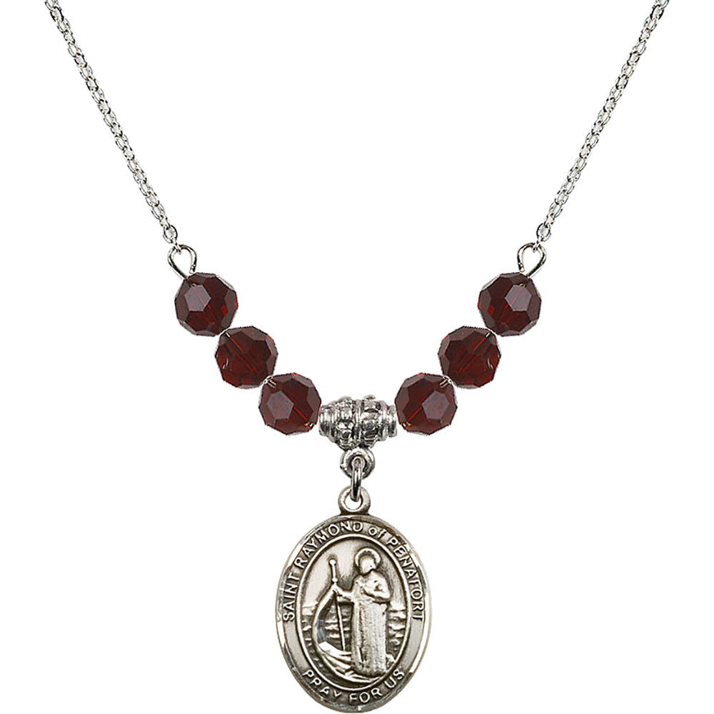 Sterling Silver Saint Raymond of Penafort Birthstone Necklace with Garnet Beads - 8385