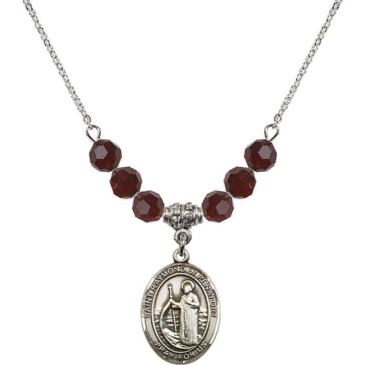 Sterling Silver Saint Raymond of Penafort Birthstone Necklace with Garnet Beads - 8385