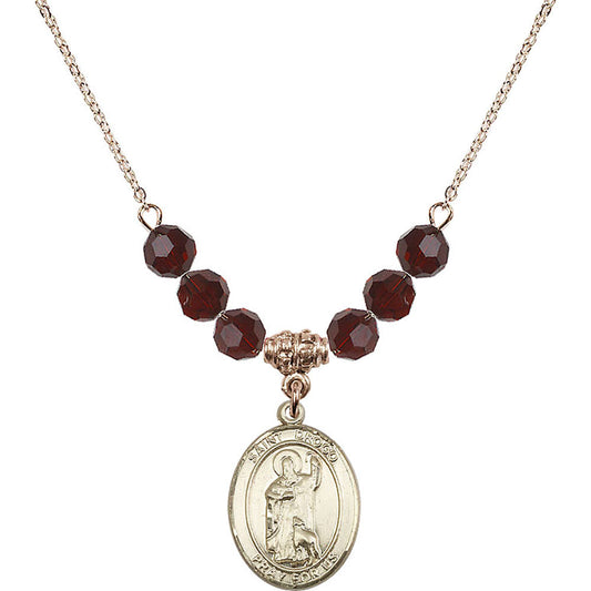 14kt Gold Filled Saint Drogo Birthstone Necklace with Garnet Beads - 8386