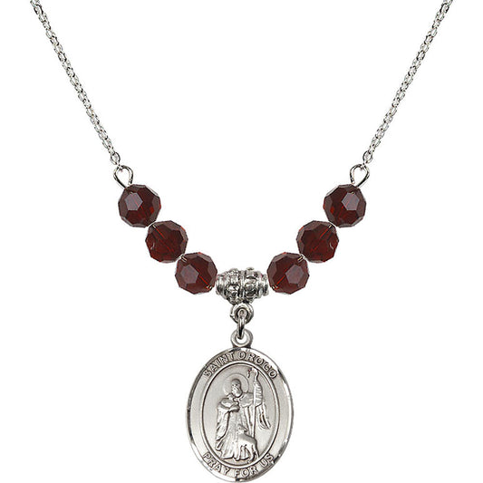 Sterling Silver Saint Drogo Birthstone Necklace with Garnet Beads - 8386