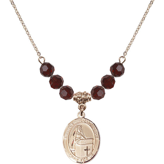 14kt Gold Filled Blessed Emilee Doultremont Birthstone Necklace with Garnet Beads - 8390