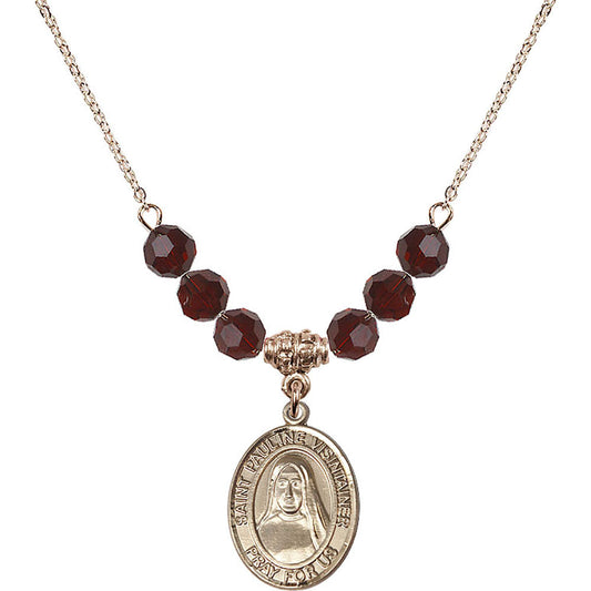 14kt Gold Filled Saint Pauline Visintainer Birthstone Necklace with Garnet Beads - 8391