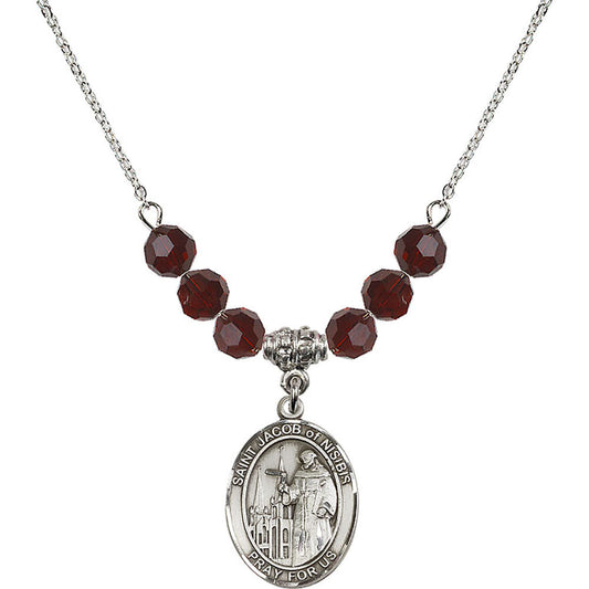 Sterling Silver Saint Jacob of Nisibis Birthstone Necklace with Garnet Beads - 8392