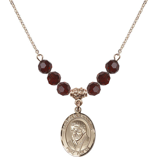 14kt Gold Filled Saint Peter Canisius Birthstone Necklace with Garnet Beads - 8393