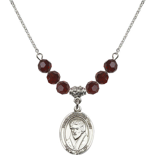 Sterling Silver Saint Peter Canisius Birthstone Necklace with Garnet Beads - 8393