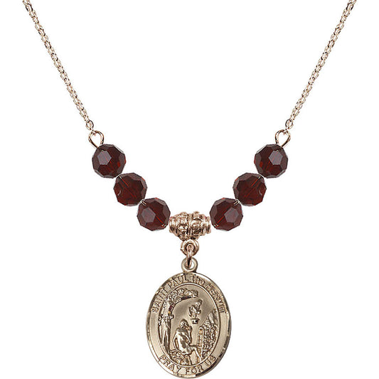 14kt Gold Filled Saint Paul the Hermit Birthstone Necklace with Garnet Beads - 8394