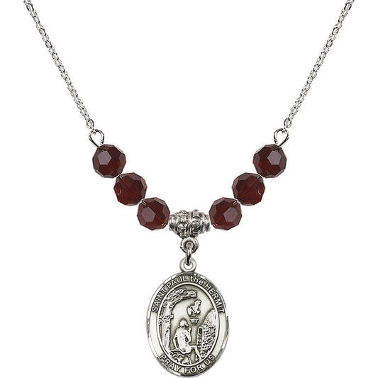 Sterling Silver Saint Paul the Hermit Birthstone Necklace with Garnet Beads - 8394