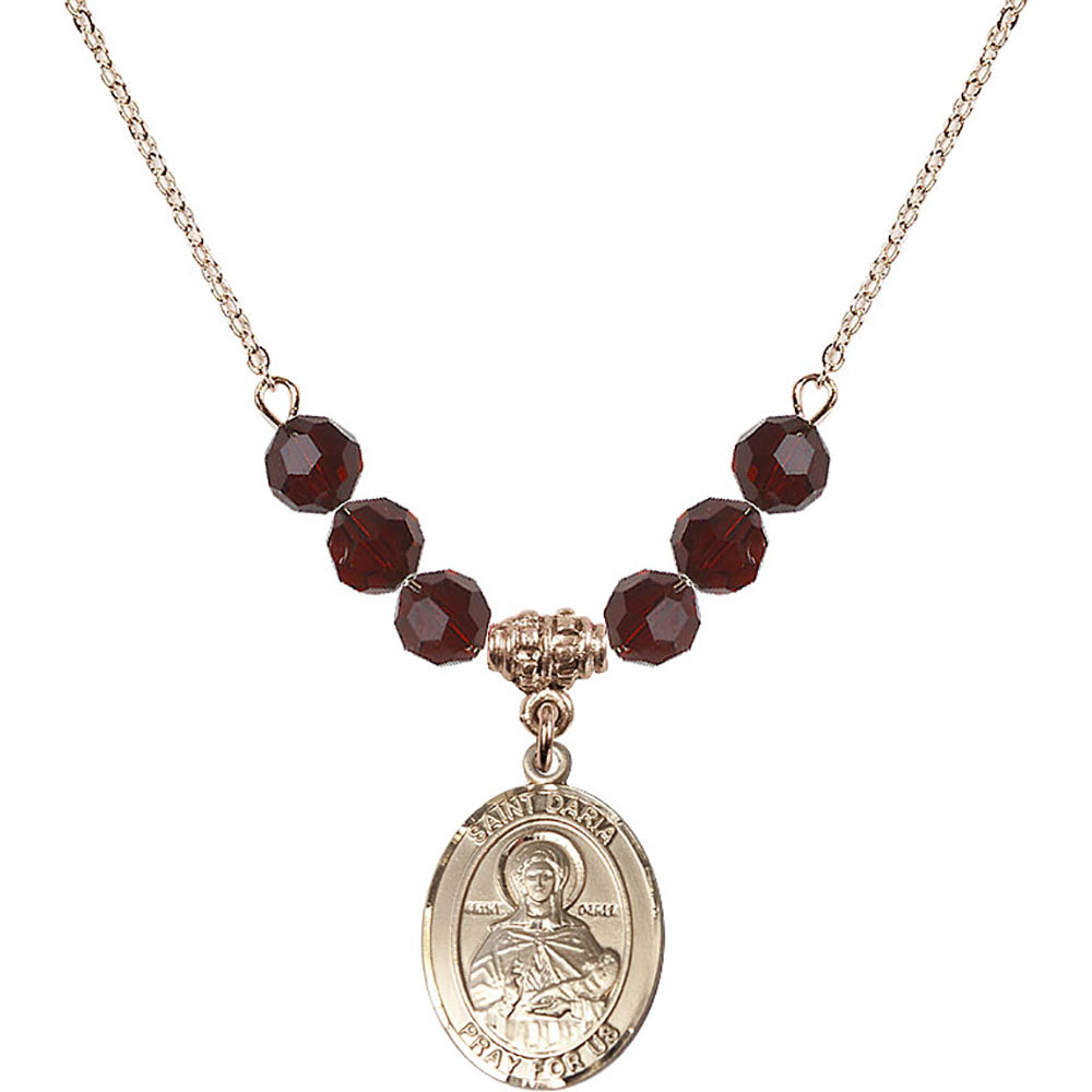 14kt Gold Filled Saint Daria Birthstone Necklace with Garnet Beads - 8396