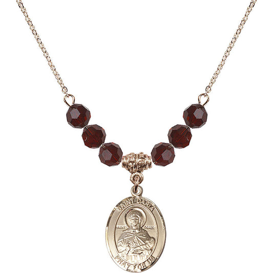 14kt Gold Filled Saint Daria Birthstone Necklace with Garnet Beads - 8396