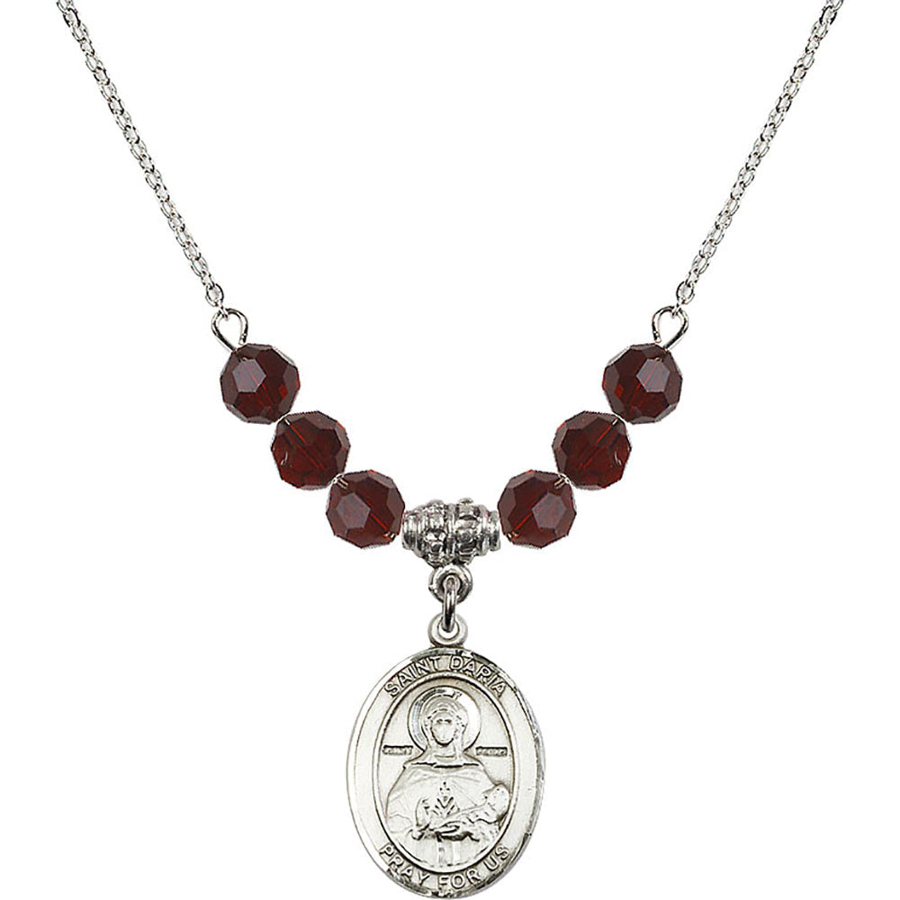 Sterling Silver Saint Daria Birthstone Necklace with Garnet Beads - 8396