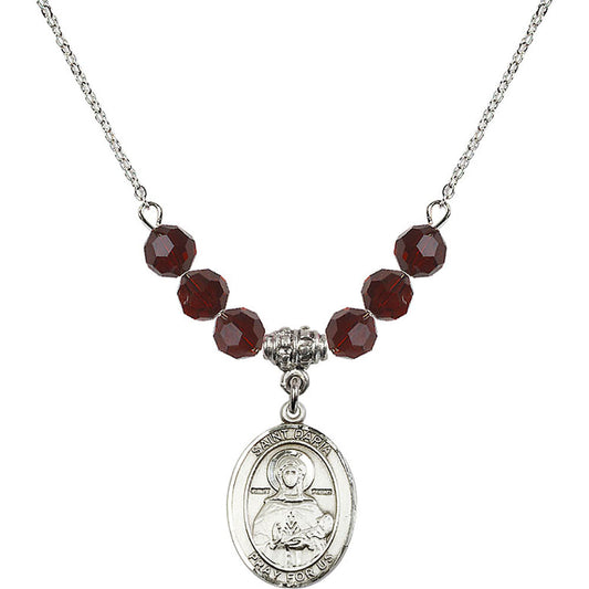 Sterling Silver Saint Daria Birthstone Necklace with Garnet Beads - 8396