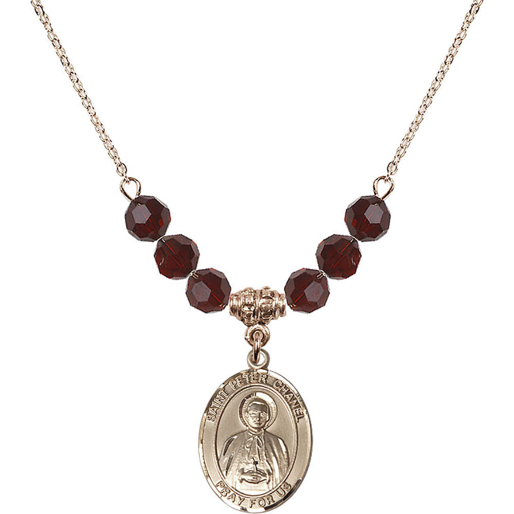 14kt Gold Filled Saint Peter Chanel Birthstone Necklace with Garnet Beads - 8397