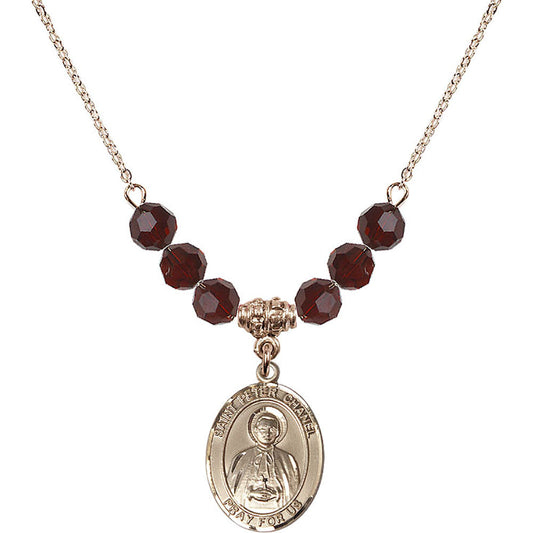 14kt Gold Filled Saint Peter Chanel Birthstone Necklace with Garnet Beads - 8397