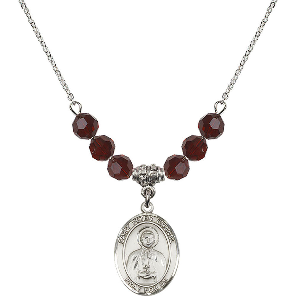 Sterling Silver Saint Peter Chanel Birthstone Necklace with Garnet Beads - 8397