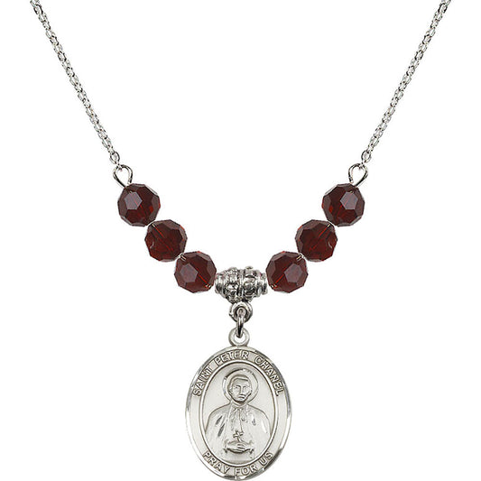 Sterling Silver Saint Peter Chanel Birthstone Necklace with Garnet Beads - 8397