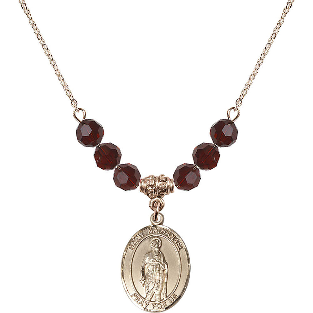 14kt Gold Filled Saint Nathanael Birthstone Necklace with Garnet Beads - 8398