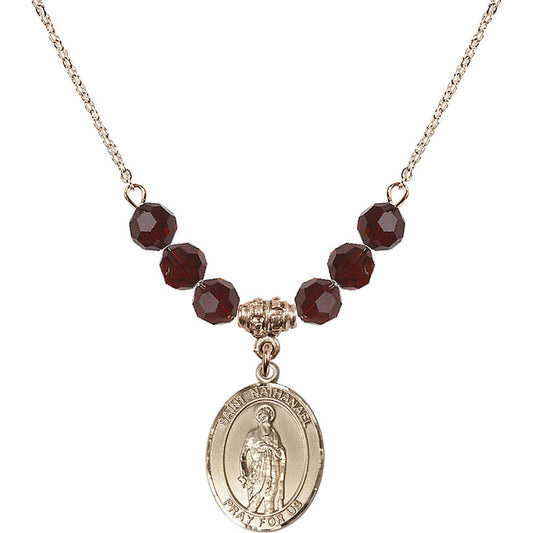 14kt Gold Filled Saint Nathanael Birthstone Necklace with Garnet Beads - 8398