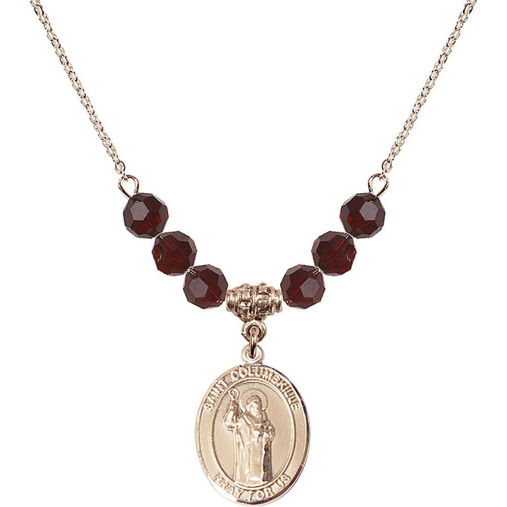14kt Gold Filled Saint Columbkille Birthstone Necklace with Garnet Beads - 8399